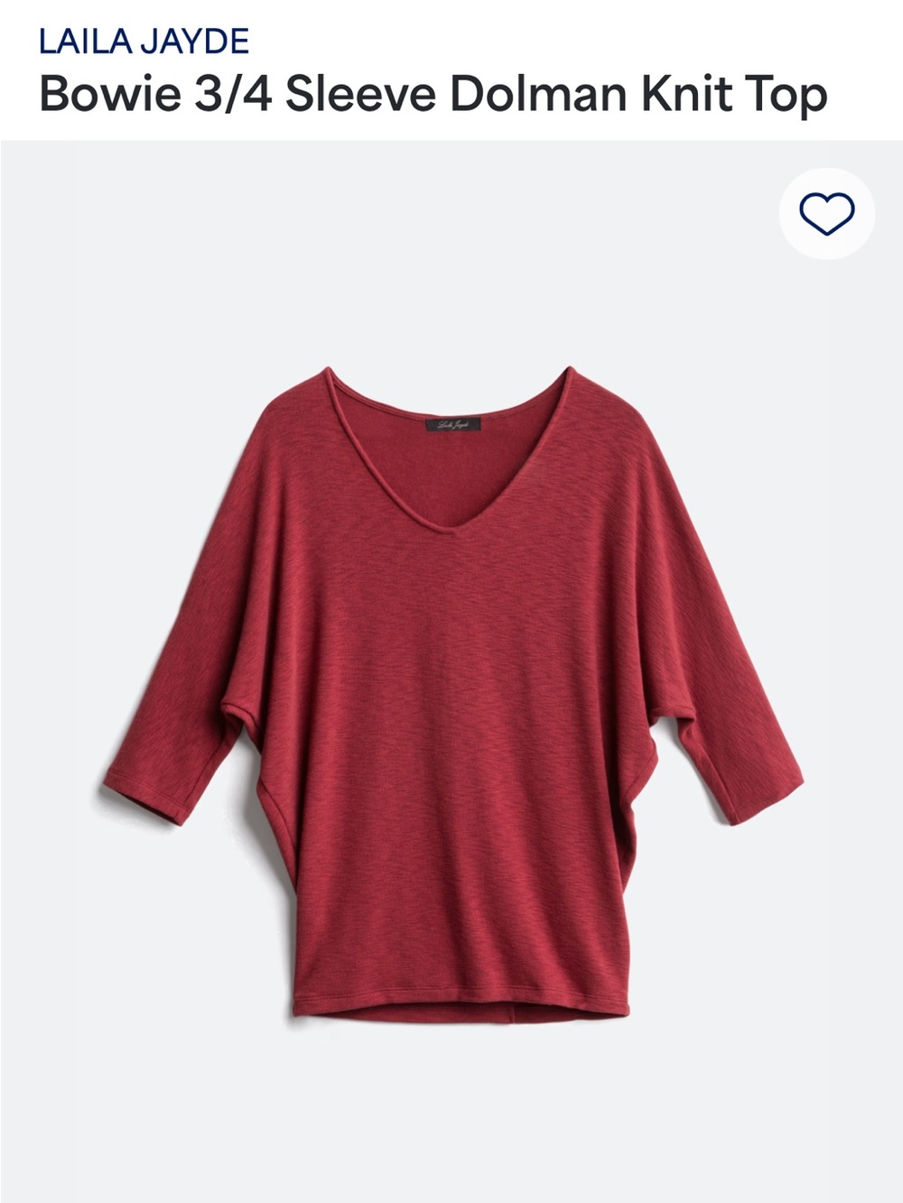 Laila Jayde Bowie 3/4 Sleeve Dolman Knit Top - Wine Red